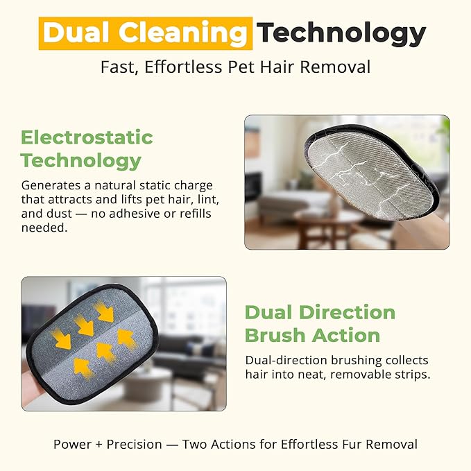 ZARAD Pet Hair Removal Glove for Dogs & Cats – Electrostatic Reusable Dog & Cat Hair Remover Glove | 2-in-1 Pet Grooming Glove & Fur Remover for Furniture (1)