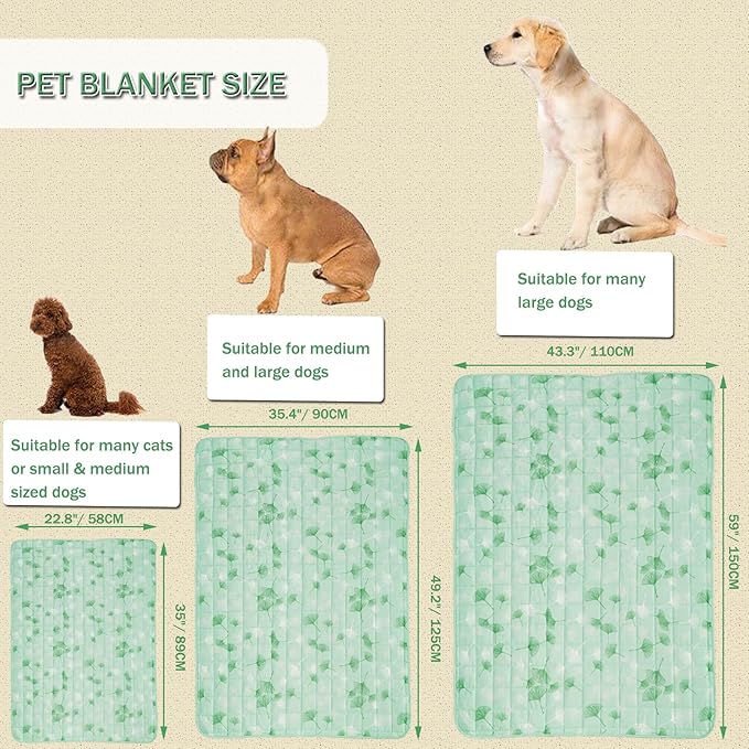 BAMY Cat Cooling Blanket Summer Dog Silk Quilt Pet Mat Cushion Washable Kitten Ice Pad for Bed Couch Sofa, Soft Liquid Pee Proof Pet Furniture (Green, Small)