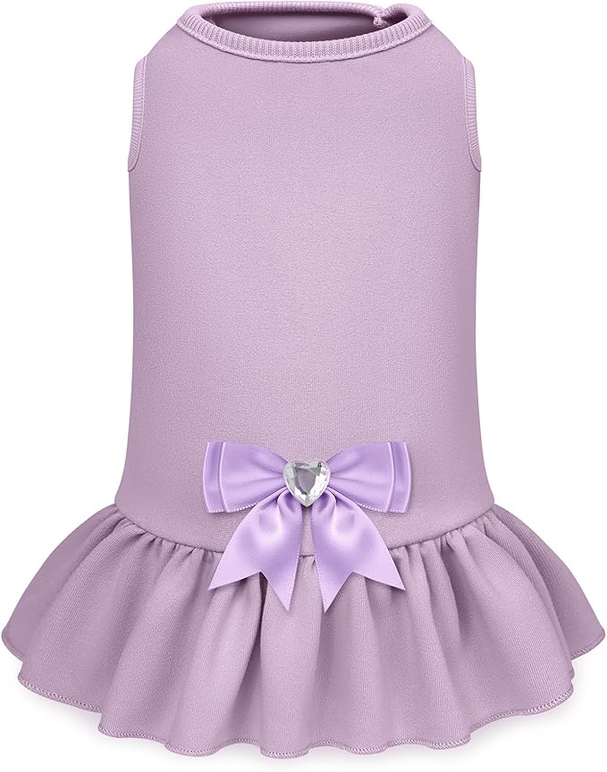 YUDODO Dog Dress Sleeveless Cat Dresses Breathable Dog Clothes for Small Dogs Girl Bowtie Puppy Dress with Cute Skirt Hem Lightweight Summer Dogs Dresses Soft & Does Not Pill Purple S