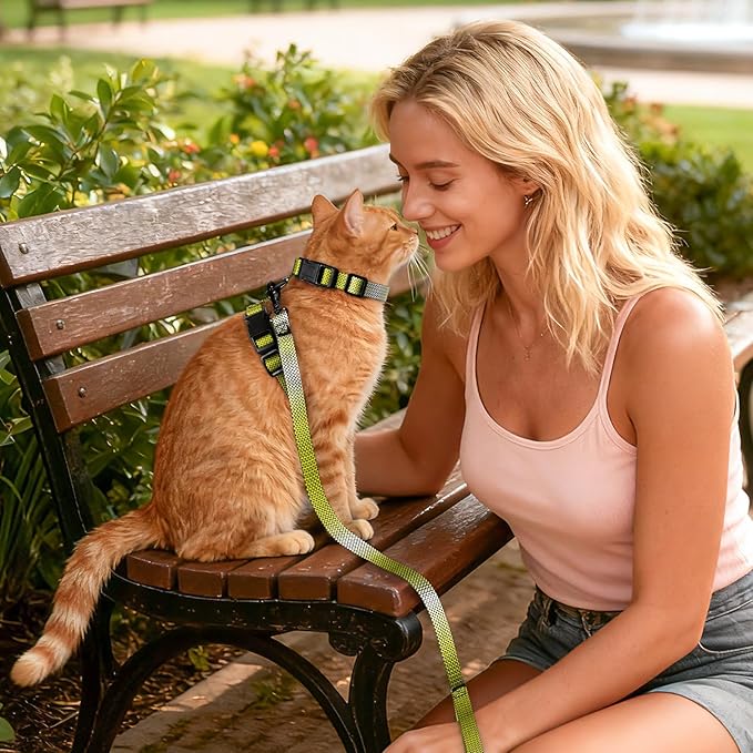 Cat Harness and Leash Set, 3-in-1 Escape Proof Adjustable, Comfortable Soft Lightweight, Safe, Easy to Wear, Walking Travel Kitten Harness for Small Medium Cats (Yellow)