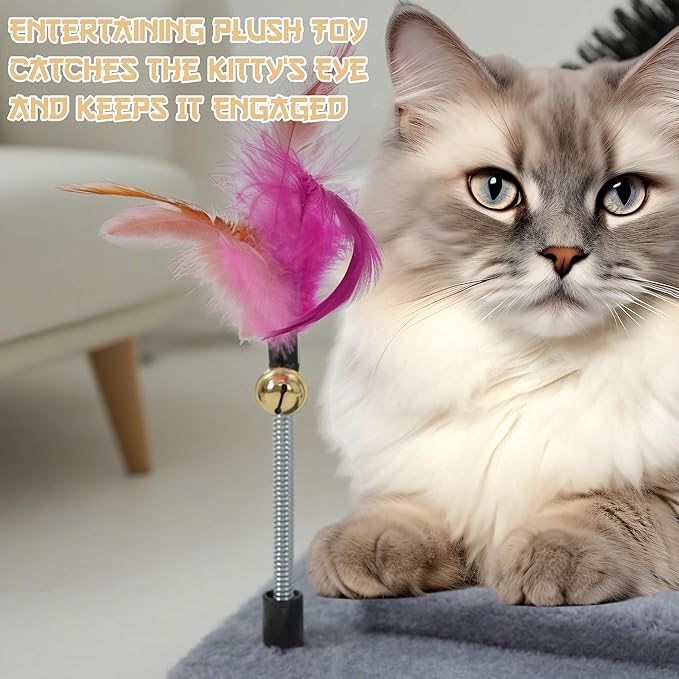ROYPET Multifunctional Cat Scratching Posts for Indoor Kittens,Cat Scratching Posts for Play and Activity,Scratching Posts with Feather Toys, Hanging Balls and Self-Grooming Brush,Grey