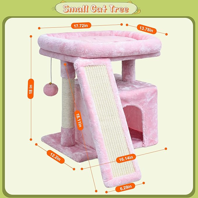 Small Pink Cat Tree for Indoor Cats, Cute Cat Tower with Perch, Condo, House and Stable Stand for Kittens & Adult Pets(Pink)
