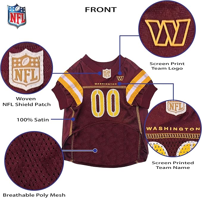 Washington Commanders Dog Jersey - Large, Licensed Football Jersey Costume for Dogs