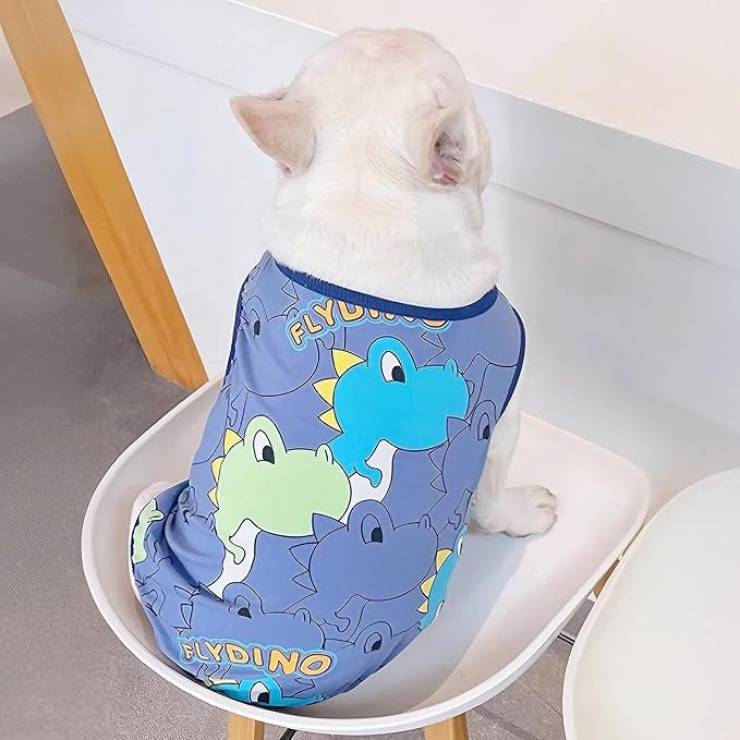 Dog Shirts Tshirts for Small Medium Dogs, Dog Dinosaur Shirts T Shirts Sweatshirts for Dogs French Bulldogs Boston Terrier Pug Corgi Clothes Tank Top Cooling Vest,Blue,M