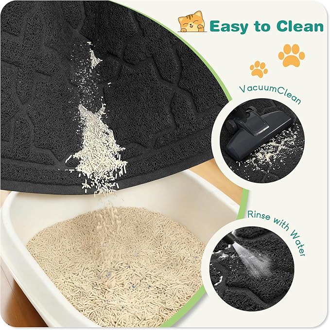 Yimobra Cat Litter Mat, Litter Trapping Waterproof Non Slip PVC Mat, Scatter Control Easy Clean for Litter Box, 35.4"x23.6", Black