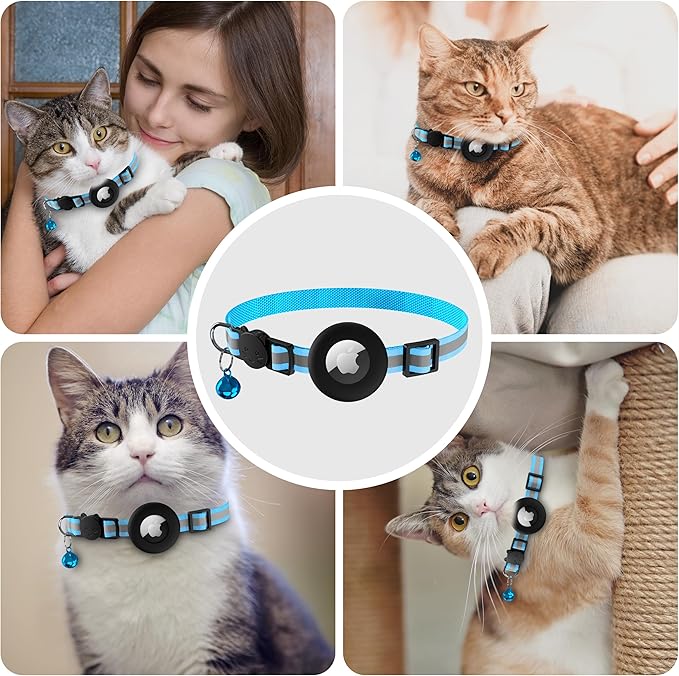 Cat Collar Breakaway, Adjustable Cat Collar with Apple Holder and Bell, Lightweight Kitten Collars for Cats, Kittens (Blue)