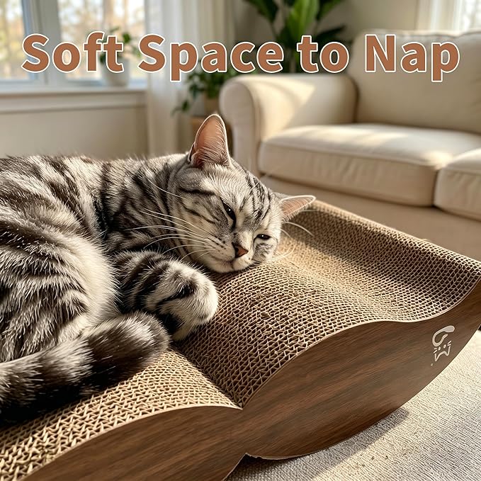 Thickened Cat Scratcher, 17.3'' L x 7.7'' W x 3'' H Double-Sided Cat Scratching Board & Bed for Indoor Cats, Scratch Pad to Protect Furniture, 2 Pack