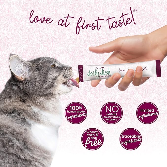 Caru Daily Dish Smoothies Lickable Treats for Cats 8-Pack - Chicken (4) and Tuna (4) Flavor - 100% Natural