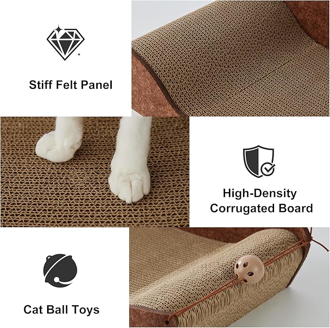ZOMISIA 2 Pack 26'' Cardboard Cat Scratcher Bed - Large Scratcher Couch for Indoor Cats, Orthopedic Scratching Board, Lounger Scratching Couch with Bells