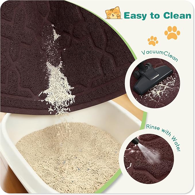 Yimobra Cat Litter Mat, Litter Trapping Waterproof Non Slip PVC Mat, Scatter Control Easy Clean for Litter Box, 35.4"x23.6", Dark Coffee