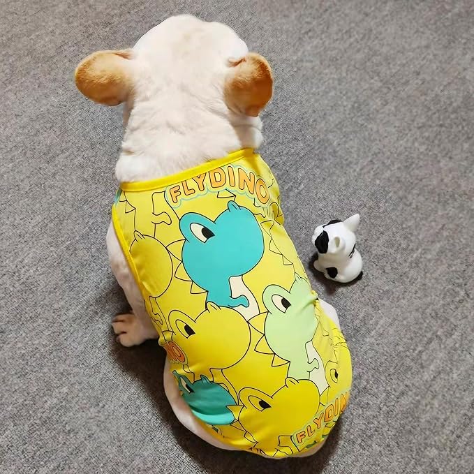Dog Shirts for Small Medium Dogs French Bulldog Clothes,Funny Dog Dinosaur Shirts Frenchie Clothes for Pets, Breathable Puppy Sweatshirts Cotton Tank Top Costume Cats Tshirts,Yellow,S