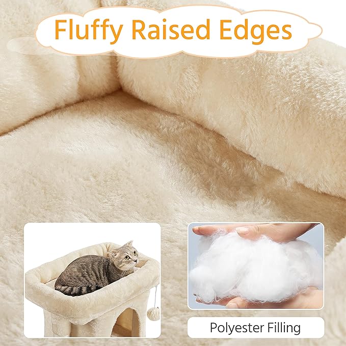 Topeakmart Cat Tree with Extra Large Plush Perch, Soft Cat Condo & Sisal-Covered Scratching Posts for Large Cats, Kittens Cats, 23.5 Inches, Beige