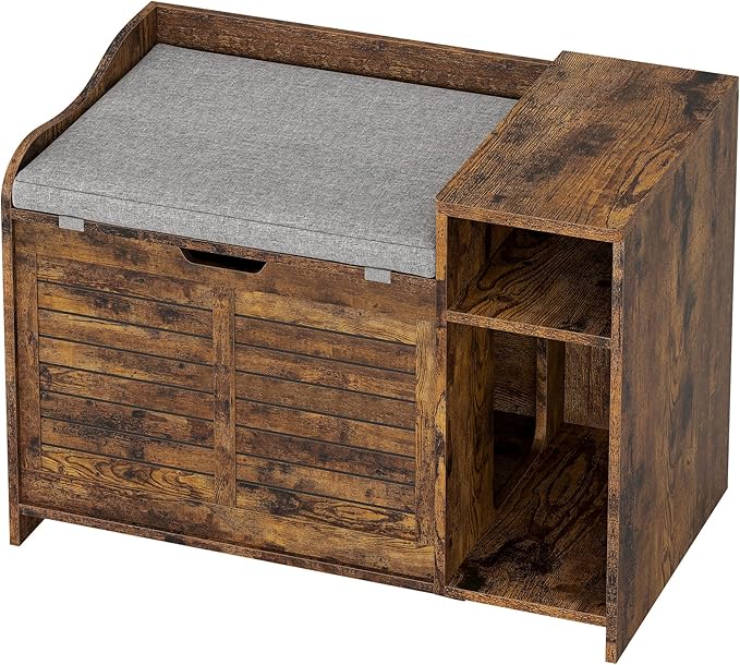 TROPOW Cat Litter Box Enclosure Furniture with Top Opening and Cushion, Hidden Litter Box Cabinet with Storage, Privacy Cat Box Enclosure, Brown