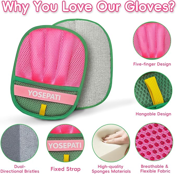 Pet Hair Removal Glove, Five-Finger Magic Brush Electrostatic Mitt 2 PCs, Pet Hair Remover Tool for Dog & Cat, Reusable Pet Hair Gloves Pet Grooming Needs, Fur Remover for Couch & Clothing