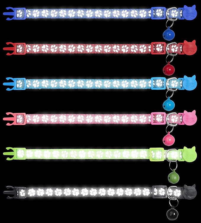 LaReine Reflective Cat Collars Breakaway with Bell and ID Tag - with Personalization Options (7.5"-12.5" Neck, Customized - Red)