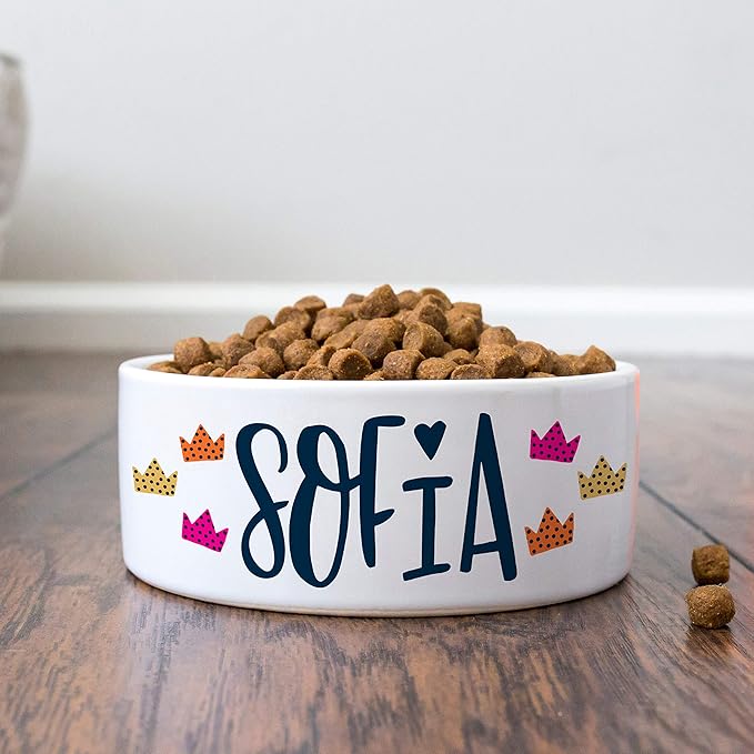 Personalized Dog Bowl w/Name, Ceramic Bowl for Dogs and Cats, 2 Sized for Small and Large Dogs - Pet Dish for Dry or Wet Food and Water, Pet Owner Gifts, Custom Pet Food Bowl | Crowns, 7 inches