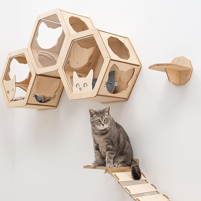 Wall Cat Shelves Wood Cat Wall Shelves Furniture - Wooden Shelf Wall Mounted Furniture - Indoor Cats Rustic Decor Lover Gift