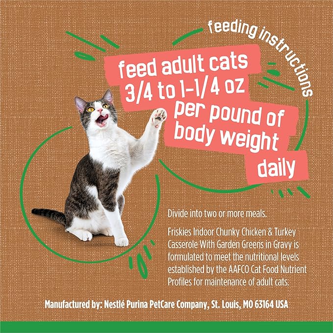 Purina Friskies Indoor Cat Food Chunky Chicken and Turkey Casserole With Garden Greens in Gravy 24/5.5 Oz - (Pack of 24) 5.5 Oz. Cans
