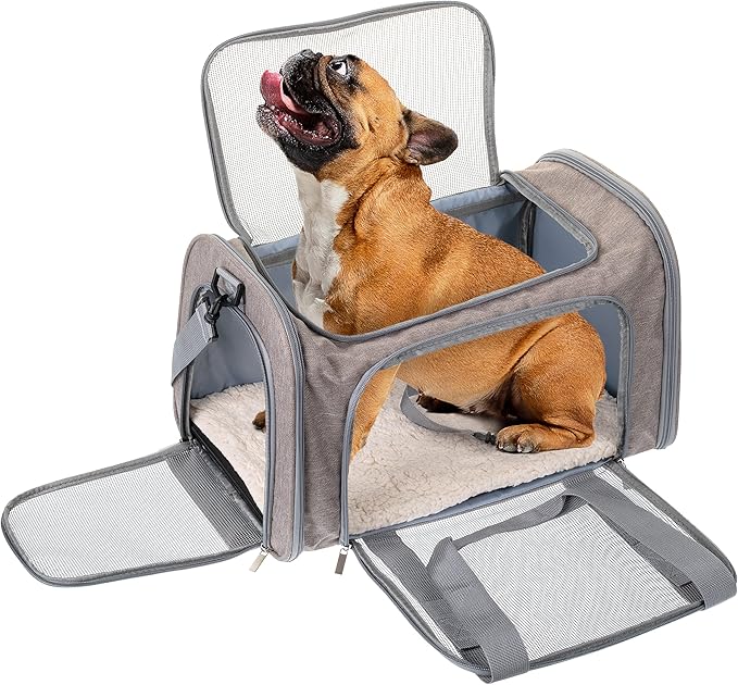 Mr. Pen- Pet Carrier, 17.5" x 11.2" x 11.5", Medium Size, Gray, Portable Travel Carrier for Small Pets, Cats & Small Dogs, Breathable Mesh, Safety Inner Leash, Side Pocket & Padded Shoulder Strap
