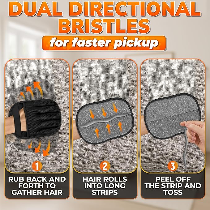 Cat Hair Remover Glove – Electrostatic Five-Finger Fur Remover for Cats & Dogs, Reusable Polyester 9.25"x6.69" for Couch, Carpet, Car Seat, Furniture & Clothing, Quick Pick-Up for Simple Tidying