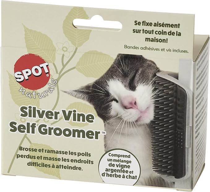 SPOT Naturals Silver Vine Cat Self Groomer, Includes Silver Vine and Catnip Blend and Easily Mounts to Any Corner of Your House, Quick Cleaning