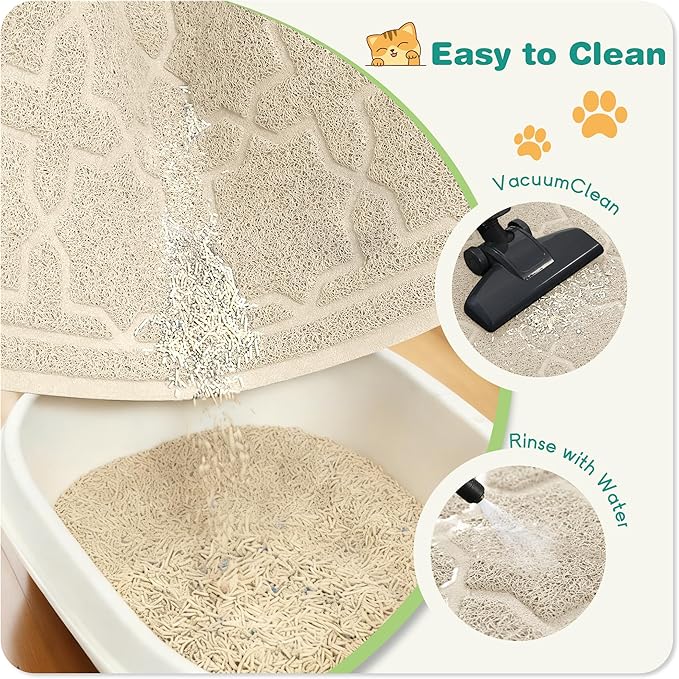 Yimobra Cat Litter Mat, Litter Trapping Waterproof Non Slip PVC Mat, Scatter Control Easy Clean for Litter Box, 24"x20", Beige