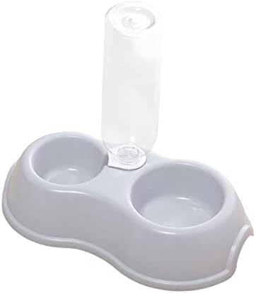 2 in 1 Double Cats Dogs Bowls Puppy Feeder Pets Water and Food Bowl Set for Drinking, Watering, Kitty, Small Animals, Kitten (Gray)