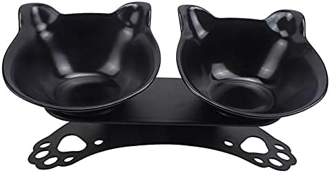 Cat Double Bowl Dog Non-Slip Food with Raised Stand Feeding & Watering Supplies Pet(Single Black)