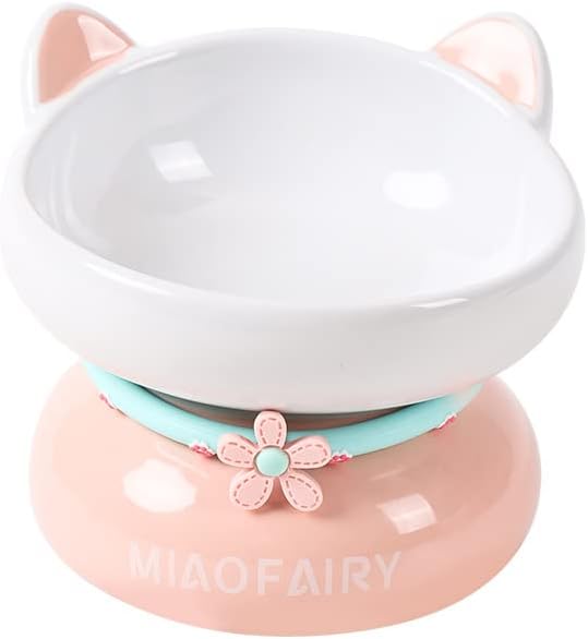 Ceramic cat Bowl pet Bowl Feeder Dog Bowl Cervical Spine Oblique Rice Bowl Single Bowl Anti-tip pet Supplies Pink