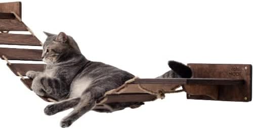 Wood Cat Bridge Cat Steps Cat Bed Wall Cat Toy Rustic Cat Tree Wall Decor Cat Lover Gift New Home Gift Cat Furniture Wall (Dark Walnut, Bridge & 3 steps)