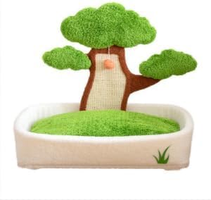 Cat House with Scratch Board, Cat Bed 23.6'' Bonsai Tree with Hanging Ball, Cat Furniture for Indoor Large Adult Cat Activity Tree