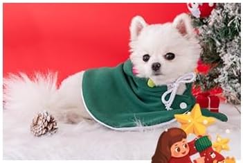 ANIAC Pet Dog Christmas Costume Puppy Cloak with Star and Pompoms Cat Santa Cape with Hat Winter Dogs Outfit for Cats and Small Dog (Large, Green)