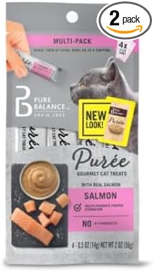 Pu~re Balance Salmon Puree Gourmet Cat Treats, 8 Total Tubes – (2 Packs of 4 Count), 0.5 oz Each