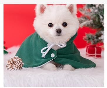 ANIAC Pet Dog Christmas Costume Puppy Cloak with Star and Pompoms Cat Santa Cape with Hat Winter Dog Outfit for Cats and Small Dogs (Small, Green)
