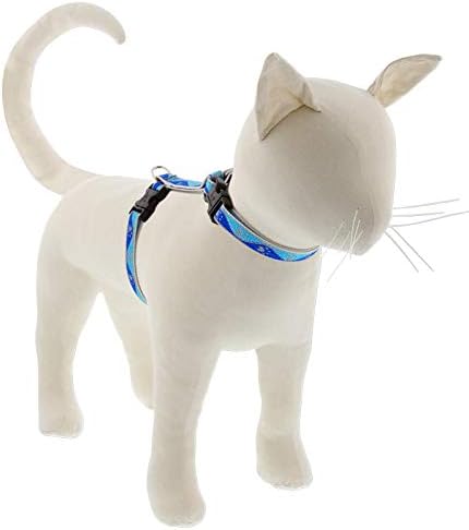 Lupine Reflective Cat and Small Pet H-Style Harness in 1/2" Wide Blue Paws with 12" to 20" Adjustable Girth