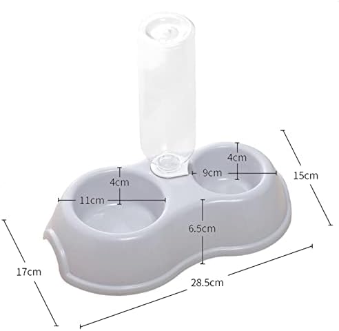 2 in 1 Double Cats Dogs Bowls Puppy Feeder Pets Water and Food Bowl Set for Drinking, Watering, Kitty, Small Animals, Kitten (Gray)
