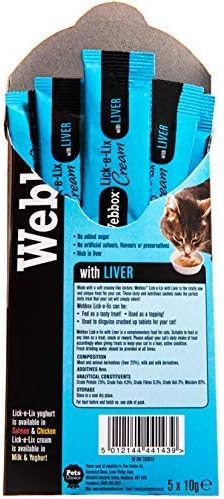 Webbox Lick e Lix Cream with Liver Cat Treats 5 Pieces, Case of 17 | Tasty and Nutritious Sachets - Packaging May Vary