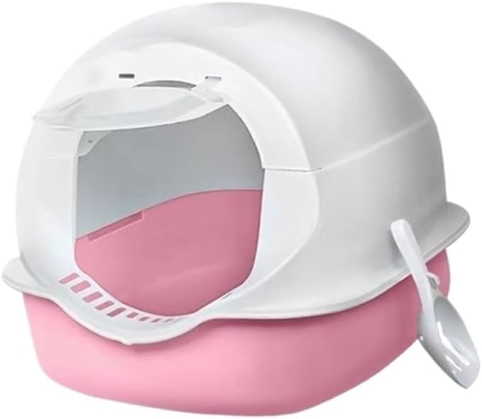 Pet Supplies, Enclosed Splash-Proof Cat Litter Box with Scoop & Lid, Large & Easy Clean(Pink)