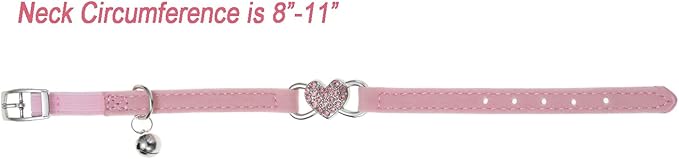 Pink Cat Collar with Bells 2 Pack, Rhinestone Kitten Collar Girl, Bling Heart Small Dog Collar