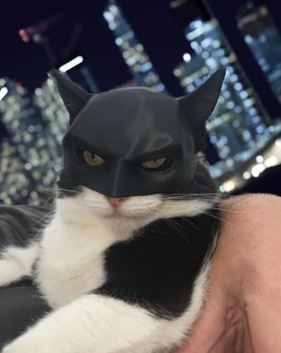 Black Batcat Mask, Extra Thick Durable, Bat Style Cat Mask, Pet Costume Accessory, Fun and Adorable Superhero Cosplay Mask for Cats, Black CatBat Cosplay Christmas Mask Hat, Cat Apparel (Medium)