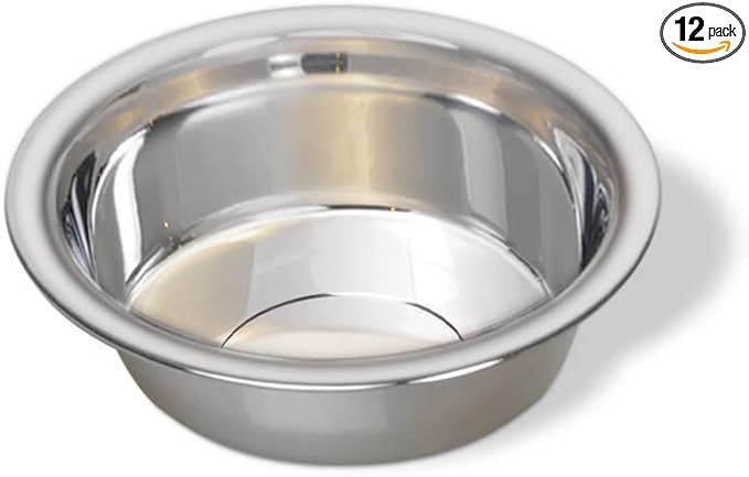 Van Ness Pets Lightweight Stainless Steel Cat Bowl, 8 OZ Food and Water Dish, Natural (Pack of 12)