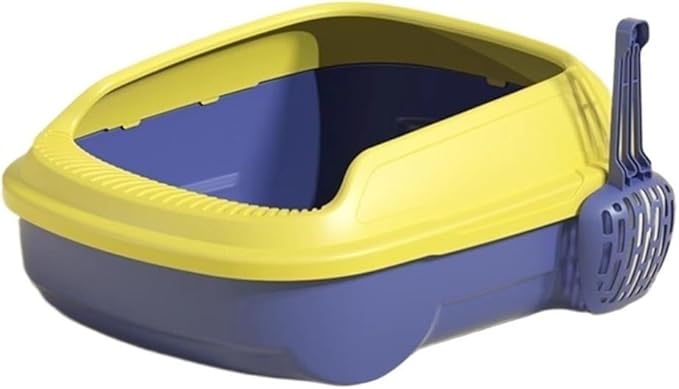 Pet Supplies, Open Top Cat Litter Box with Scoop, High Side Sifting Tray for All Cats(Blue)
