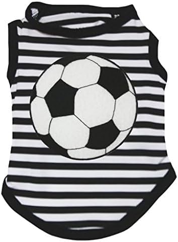 Petitebella Soccer Dog Shirt - Sporty Puppy T-Shirt with Soccer Ball, Breathable Soft Cotton Pet Clothes for Small Dogs Cats, Lightweight Summer Vest Apparel for Game Day Training (Stripes, XX-Large)