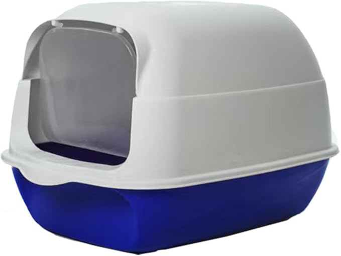 Hooded Cat Litter Box - Fully Enclosed Pet Toilet with Lid, Pink, 19.7" L X 13.8" W X 13" H - Easy Clean Handheld Design for Kitten & Cat Hygiene (Blue)