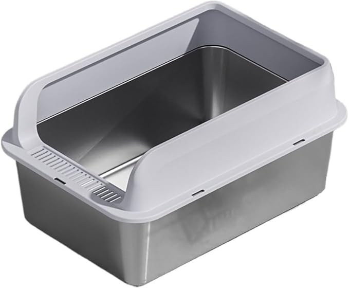 Pet Supplies, Stainless Steel Cat Litter Box,Large Metal, Non-Stick for Cats & Rabbits(Gray)