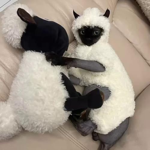 Warm Fleece Lined Winter Clothing for Sphynx & Devon Rex Cats | Soft Faux Lamb Wool | Cozy and Comfortable (Sheep Costume,XXL About 5-5.5kg/11-12.1pounds)
