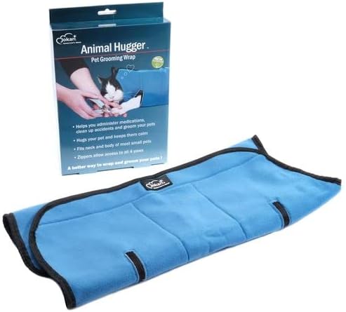 Jokari Animal Hugger Wrap Bag Carrier to Groom Cats, Pets, and Small Dogs or Kittens. Clip Nails, Brush Fur or Hair, Hold Furry Friends Snug and Safe. Great Grooming Kit Supplies for Pet Baths (Blue)