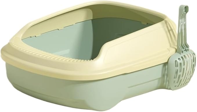 Pet Supplies, Open Top Cat Litter Box with Scoop, High Side Sifting Tray for All Cats(Green)