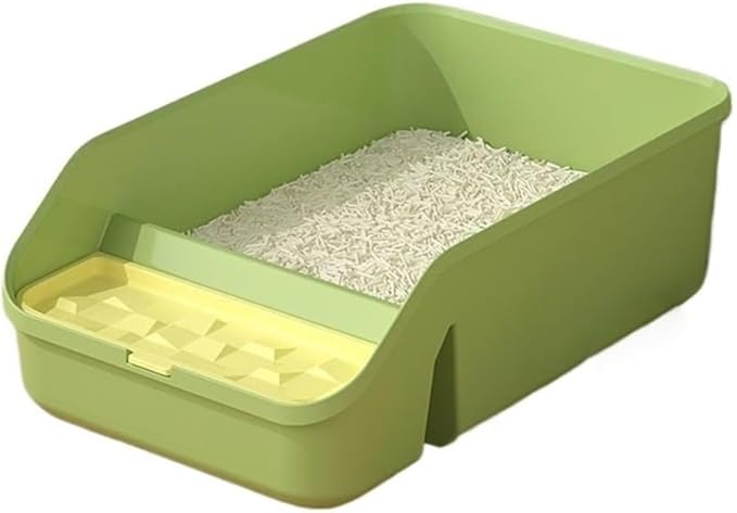 Pet Supplies, Open Top Cat Litter Box with High Sides, Semi-Closed Pan for Indoor Cats(Green)