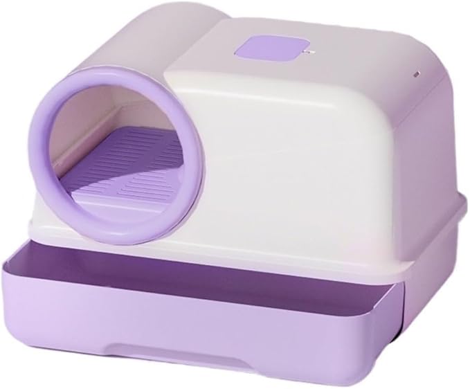 Pet Supplies, Enclosed Splash,Proof Cat Litter Box with Lid & Scoop for All Cats(Purple)
